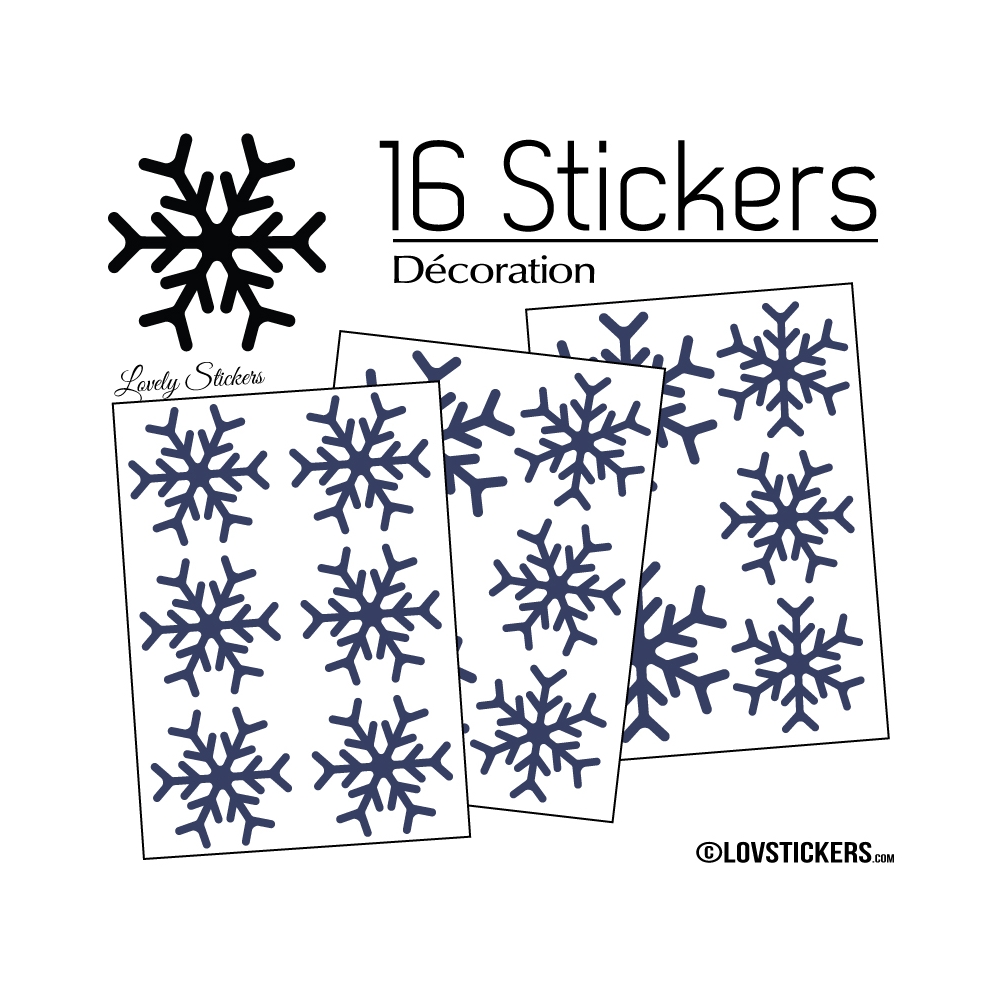 16 Stickers flocons de neige - Autocollant Décoration de Noel