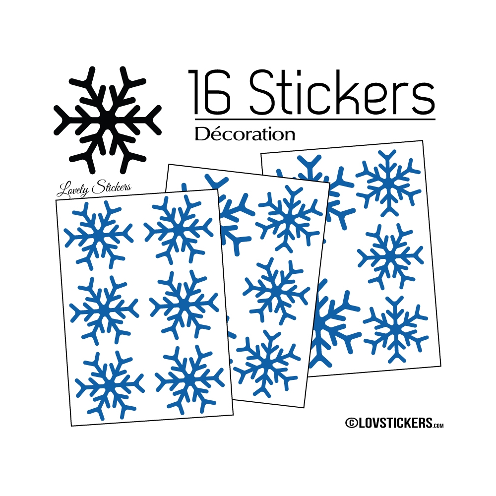 16 Stickers flocons de neige - Autocollant Décoration de Noel