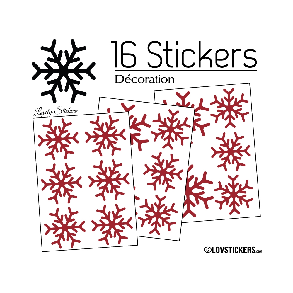 16 Stickers flocons de neige - Autocollant Décoration de Noel