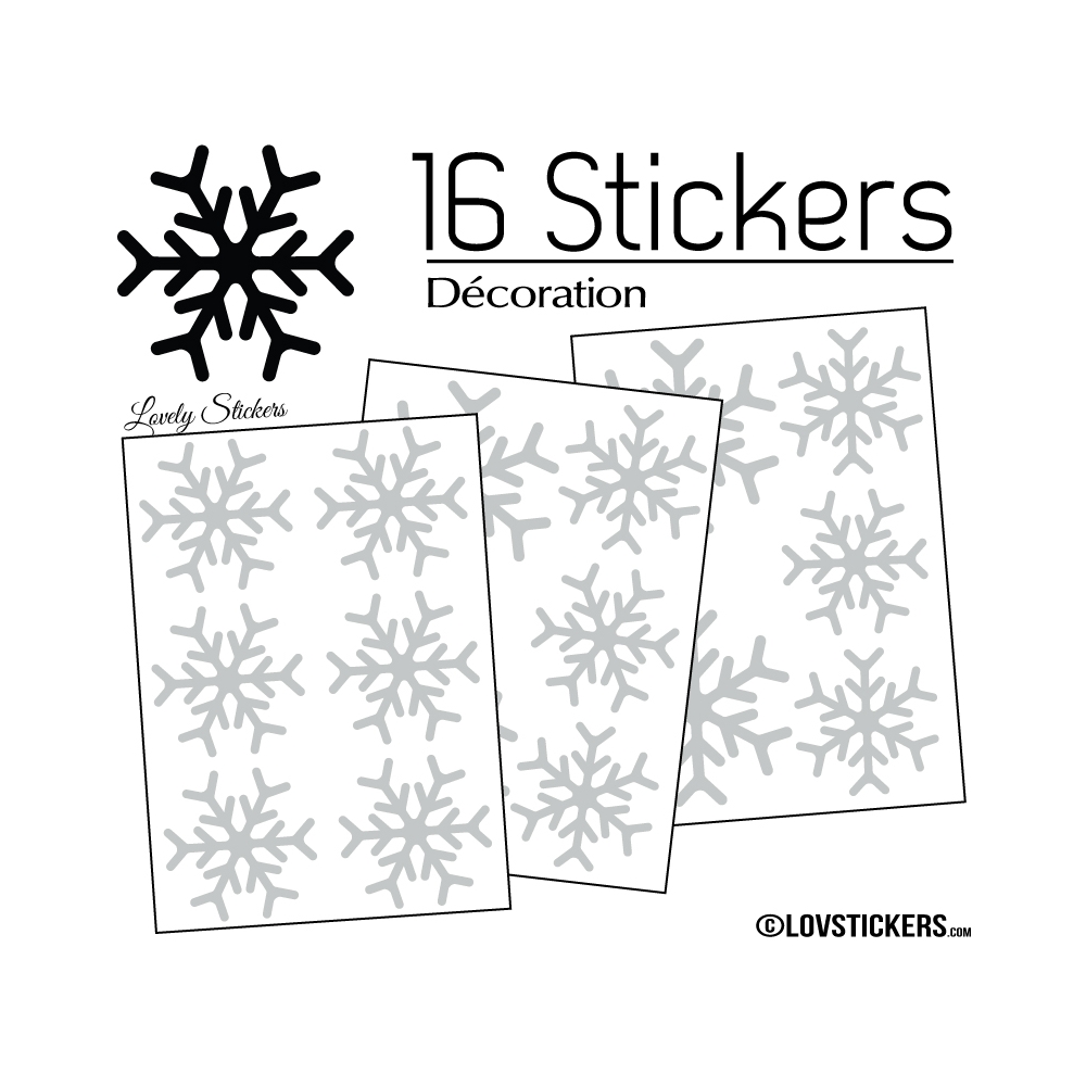 16 Stickers flocons de neige - Autocollant Décoration de Noel