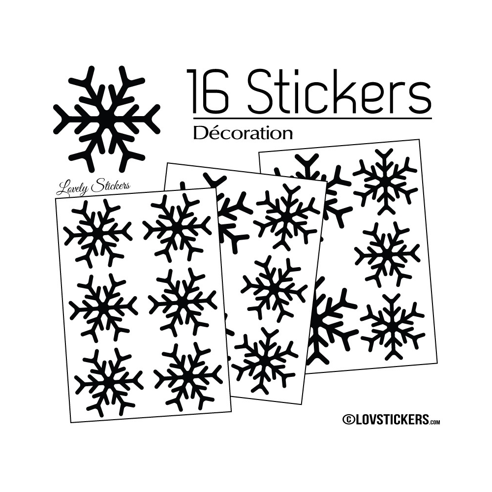 16 Stickers flocons de neige - Autocollant Décoration de Noel