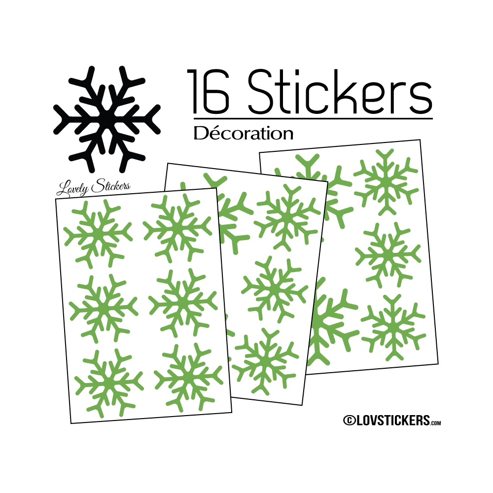 16 Stickers flocons de neige - Autocollant Décoration de Noel