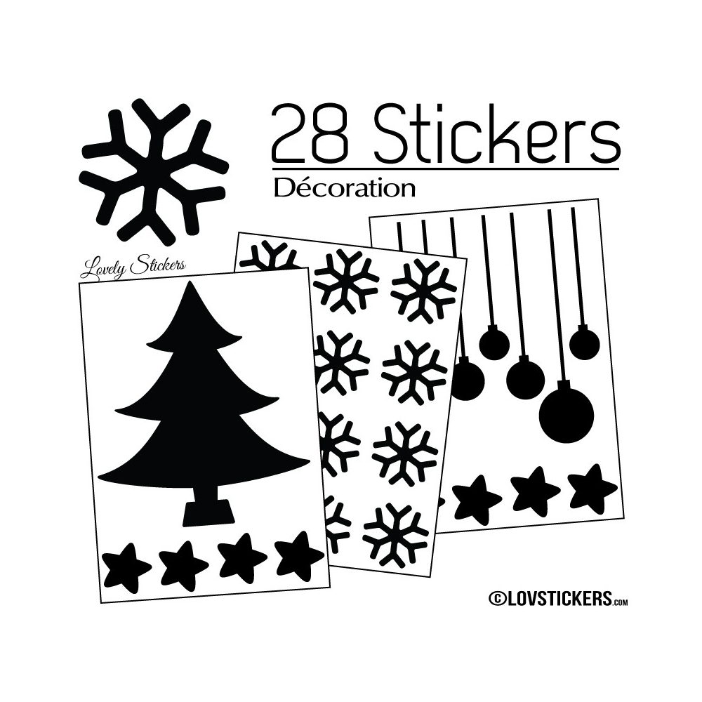 28 Stickers Noel non permanent - Autocollant Décoration Hivers et Noel