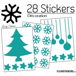 28 Stickers Noel non permanent - Autocollant Décoration Hivers et Noel