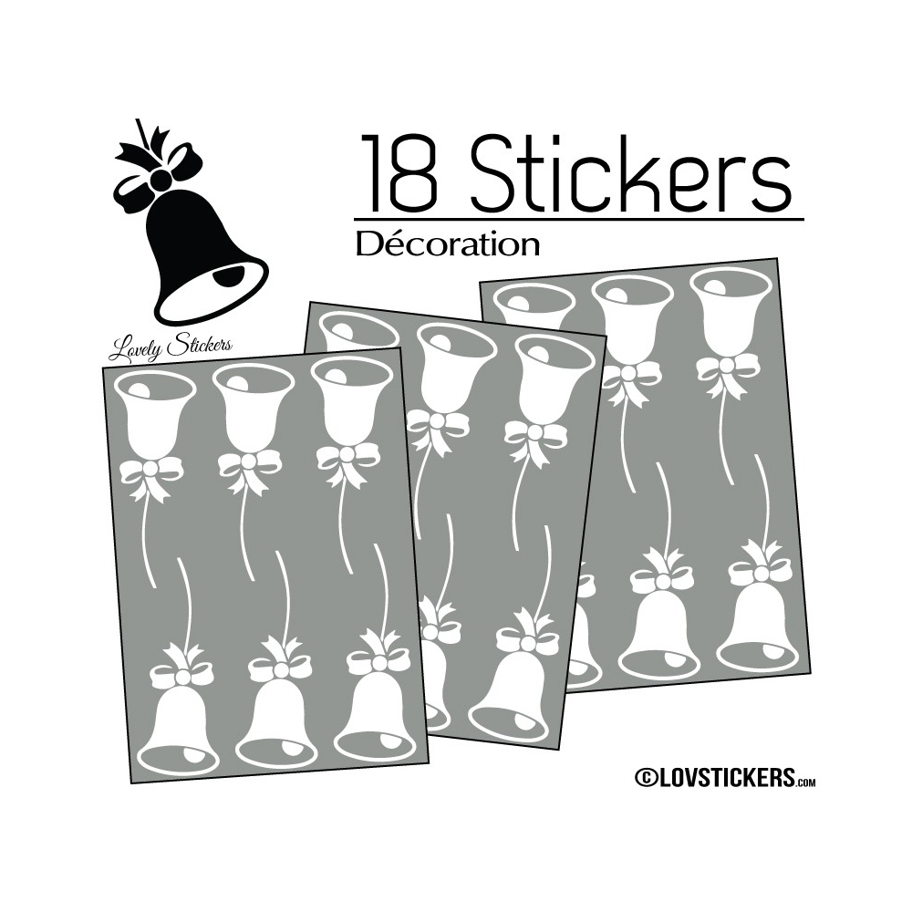 18 Stickers Cloches de Noel - non permanent - Autocollant Décoration Hivers et Noel