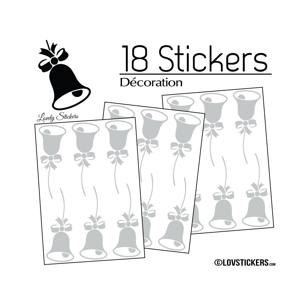 18 Stickers Cloches de Noel - non permanent - Autocollant Décoration Hivers et Noel