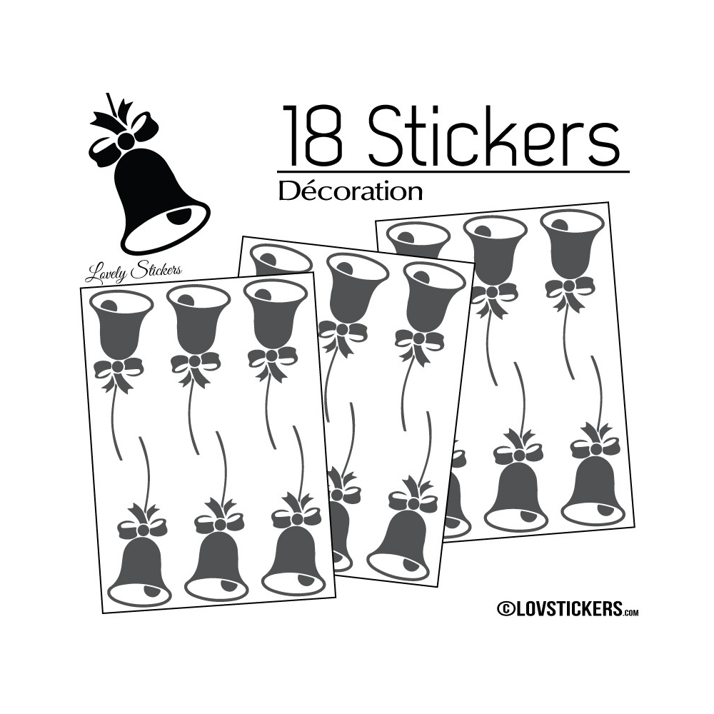 18 Stickers Cloches de Noel - non permanent - Autocollant Décoration Hivers et Noel