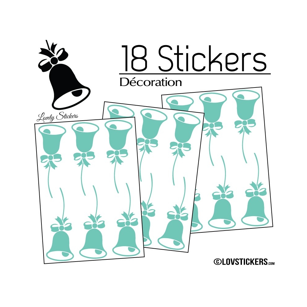 18 Stickers Cloches de Noel - non permanent - Autocollant Décoration Hivers et Noel