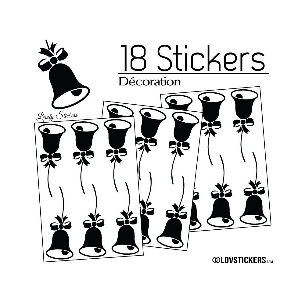 18 Stickers Cloches de Noel - non permanent - Autocollant Décoration Hivers et Noel