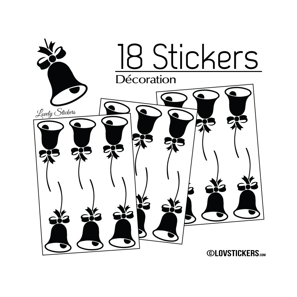 18 Stickers Cloches de Noel - non permanent - Autocollant Décoration Hivers et Noel 18 Stickers Cloches de Noel - non permanent - Autocollant Décoration Hivers et Noel