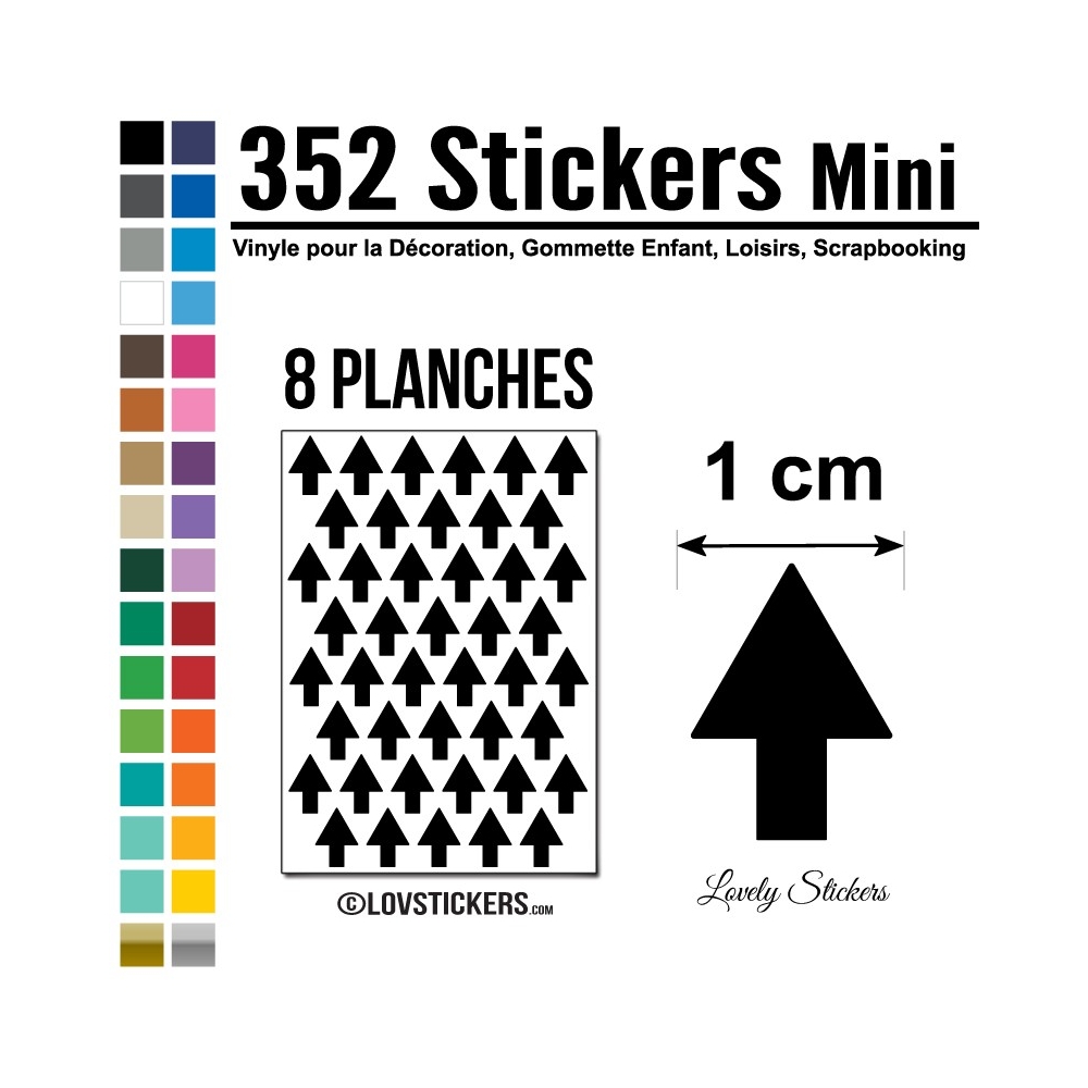 352 Flèches 1 cm - Gommette Deco - Repositionnable - Vinyle