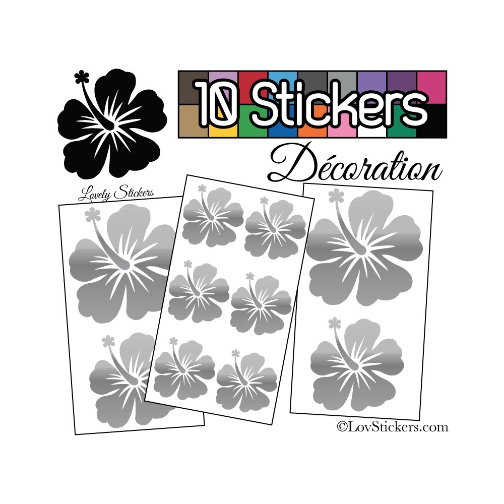 10 Stickers Hibiscus Mixte - Autocollant Décoration Intérieur