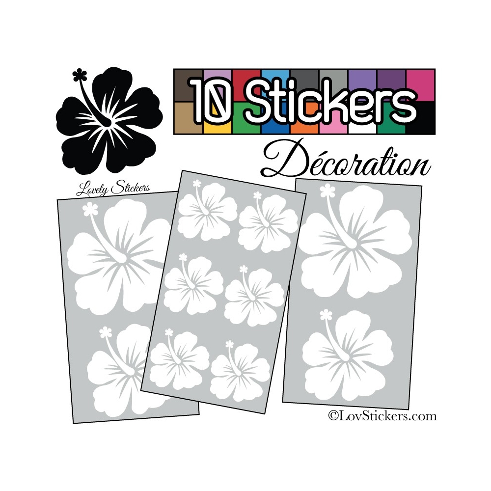 10 Stickers Hibiscus Mixte - Autocollant Décoration Intérieur