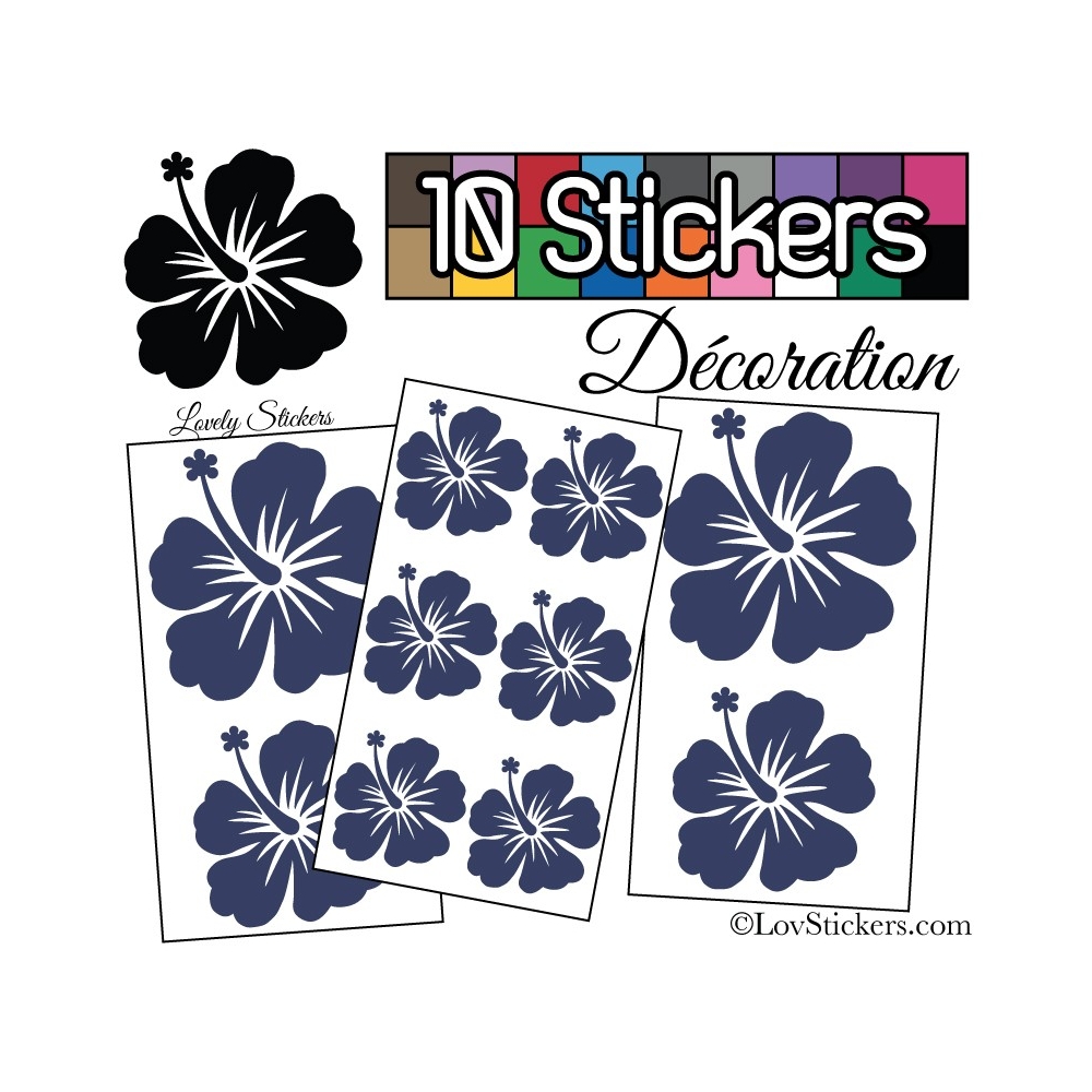 10 Stickers Hibiscus Mixte - Autocollant Décoration Intérieur