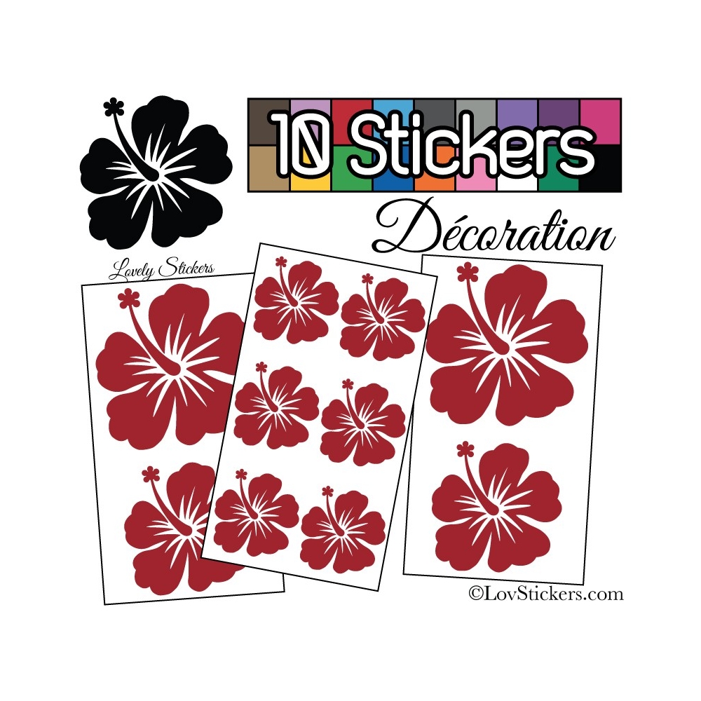 10 Stickers Hibiscus Mixte - Autocollant Décoration Intérieur