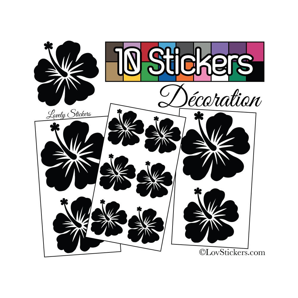 10 Stickers Hibiscus Mixte - Autocollant Décoration Intérieur