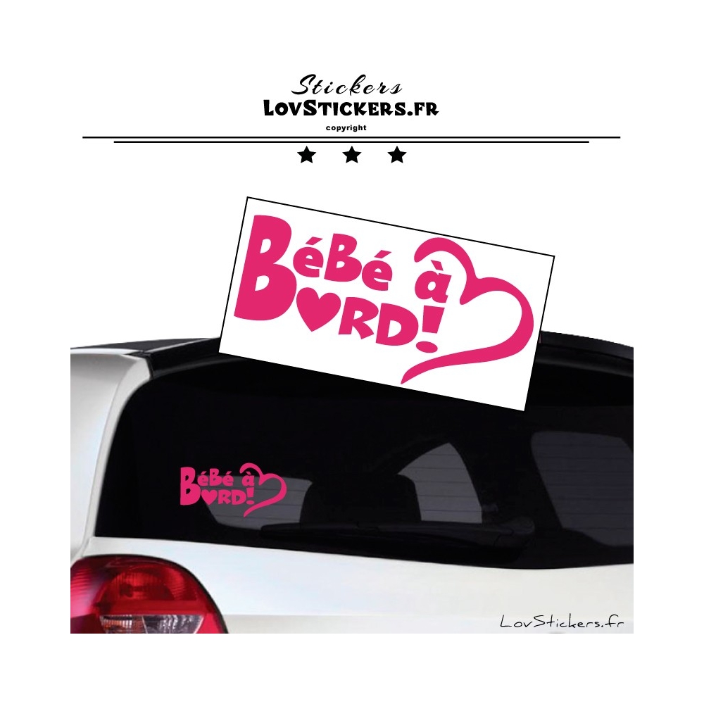 Sticker Bébé à Bord Cœur Rose Fushia