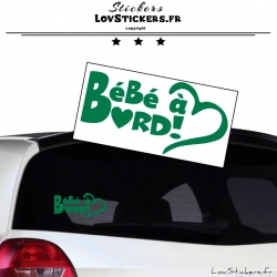 Sticker Bébé à Bord Cœur Vert