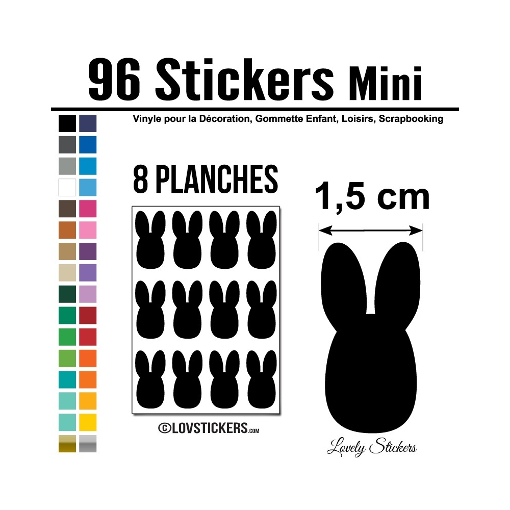 96 lapins de 1,5 cm - Gommette Deco - Repositionnable