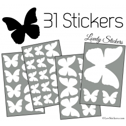 31 Stickers Papillons 10 à 2 cm