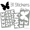 31 Stickers Papillons 10 à 2 cm