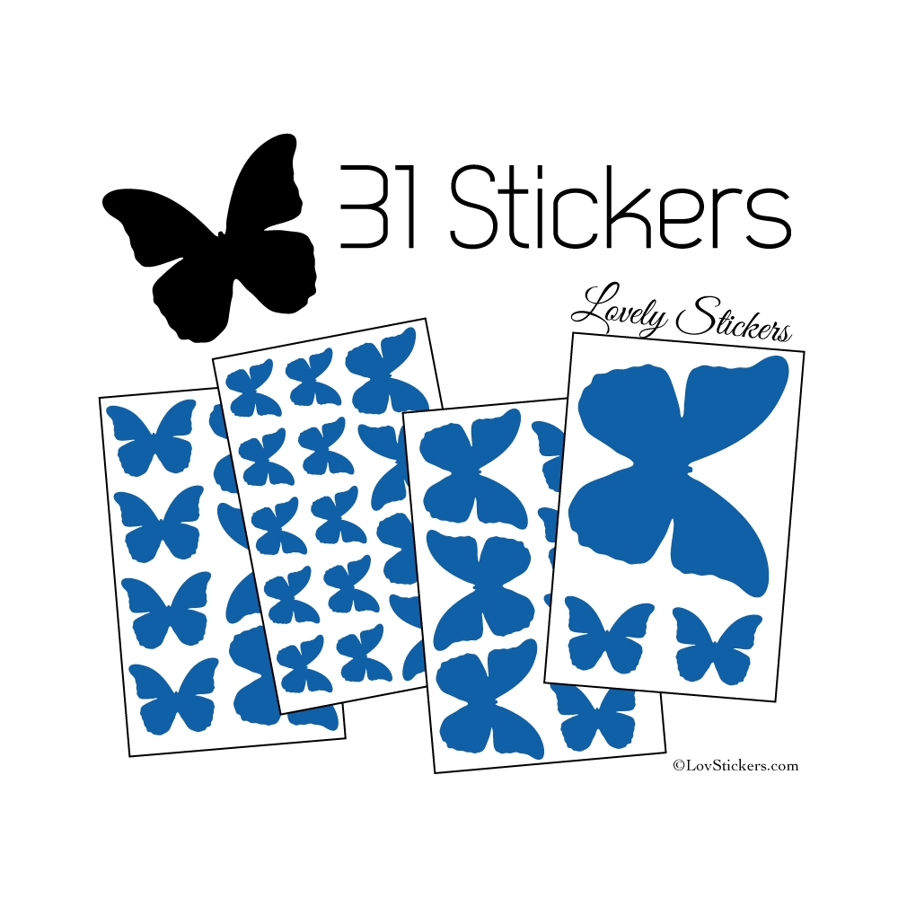 31 Stickers Papillons 10 à 2 cm