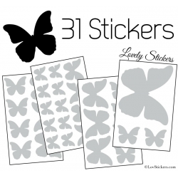 31 Stickers Papillons 10 à 2 cm