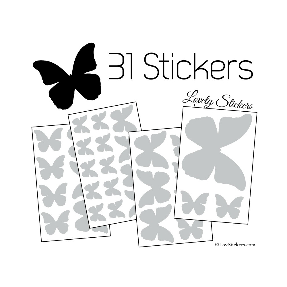 31 Stickers Papillons 10 à 2 cm