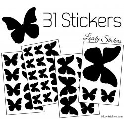 31 Stickers Papillons 10 à 2 cm