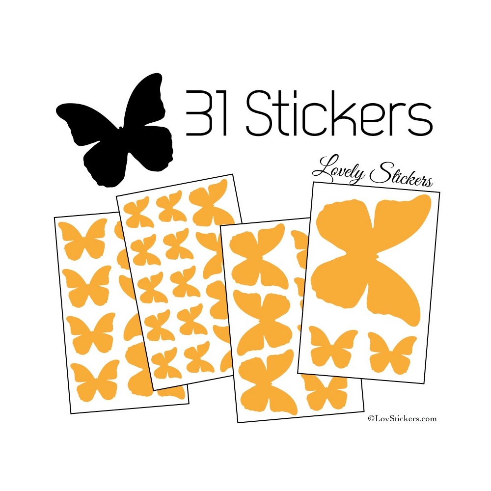 31 Stickers Papillons 10 à 2 cm