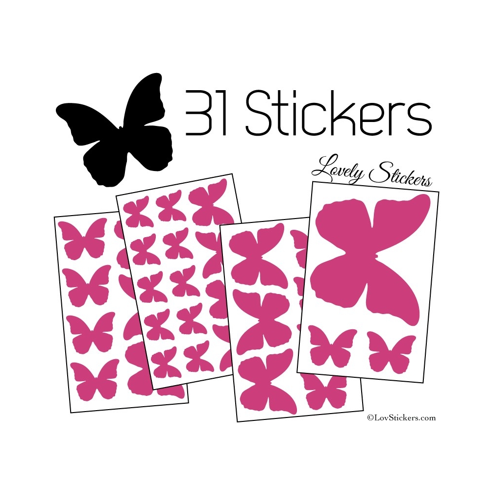 31 Stickers Papillons 10 à 2 cm