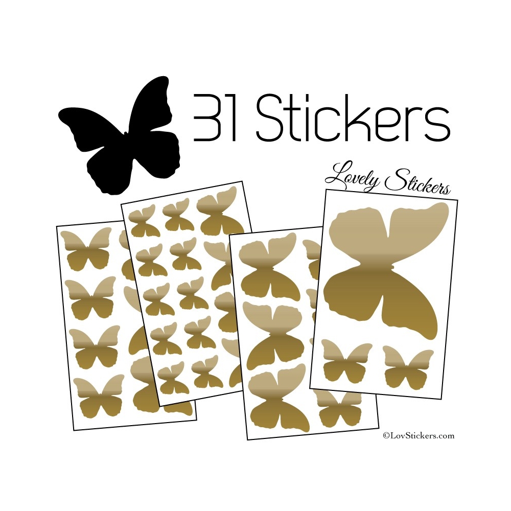 31 Stickers Papillons 10 à 2 cm