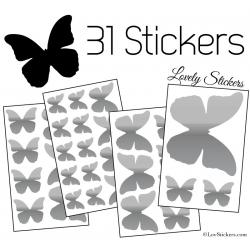 31 Stickers Papillons 10 à 2 cm