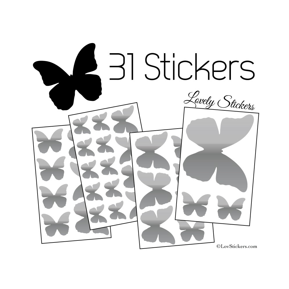 31 Stickers Papillons 10 à 2 cm