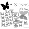 31 Stickers Papillons 10 à 2 cm