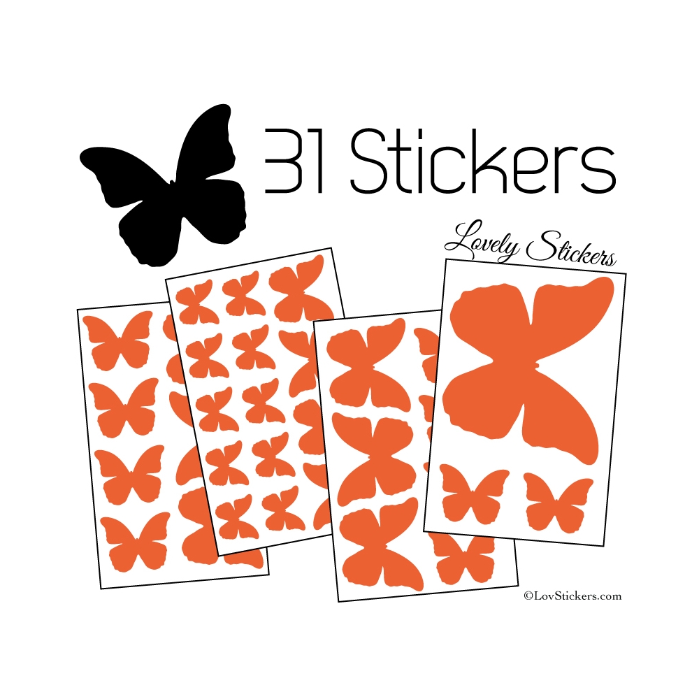 31 Stickers Papillons 10 à 2 cm