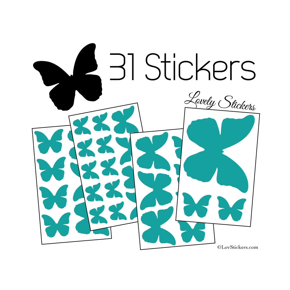 31 Stickers Papillons 10 à 2 cm