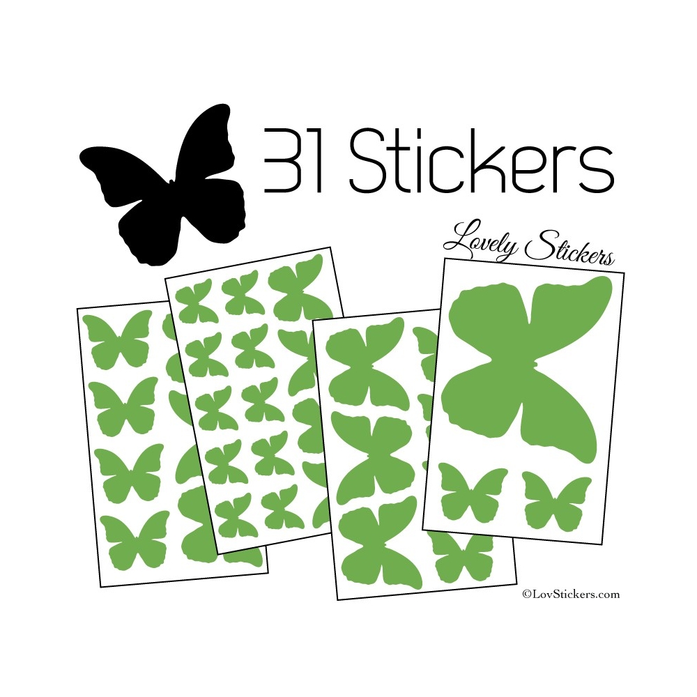 31 Stickers Papillons 10 à 2 cm