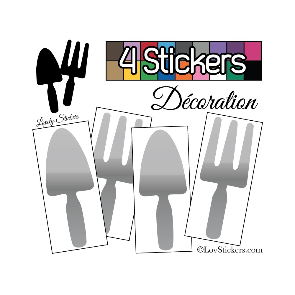 4 Stickers Pelles et Râteaux Jardinage 14 cm