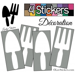 4 Stickers Pelles et Râteaux Jardinage 14 cm