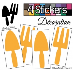 4 Stickers Pelles et Râteaux Jardinage 14 cm