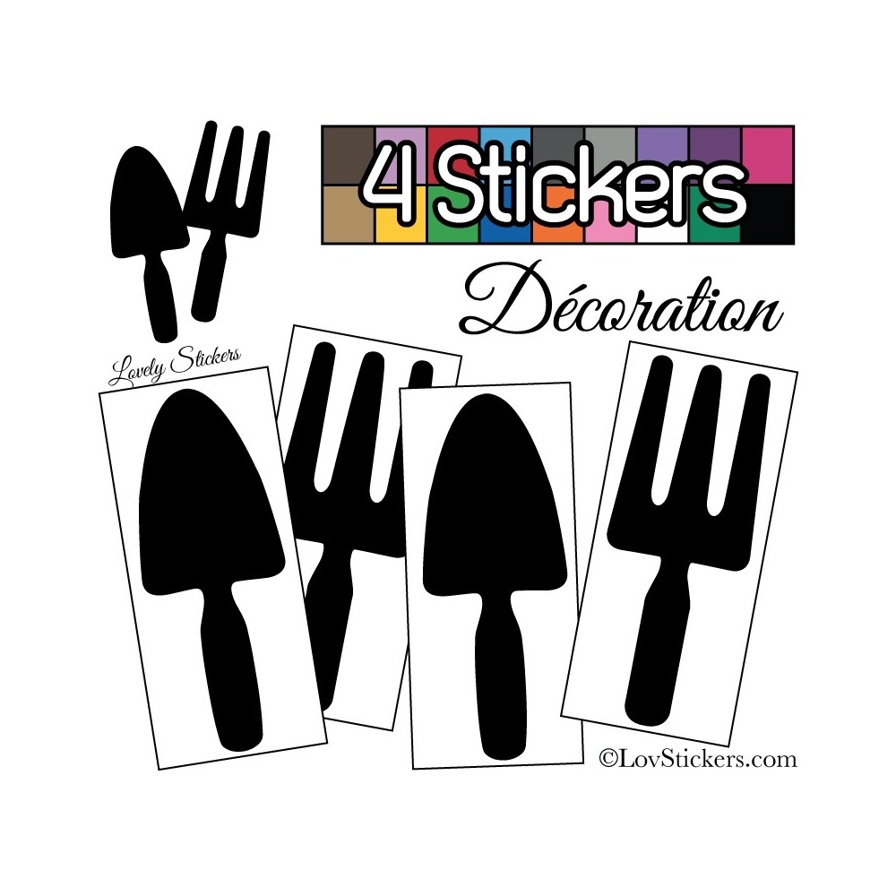 4 Stickers Pelles et Râteaux Jardinage 14 cm 4 Stickers Pelles et Râteaux Jardinage 14 cm