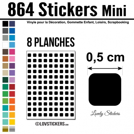 864 Carrés 0,5cm - Gommette Deco - Repositionnable