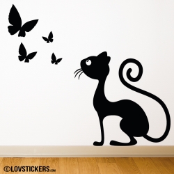 Sticker d'un chat observant des papillons