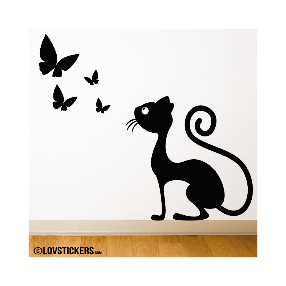 Sticker d'un chat observant des papillons