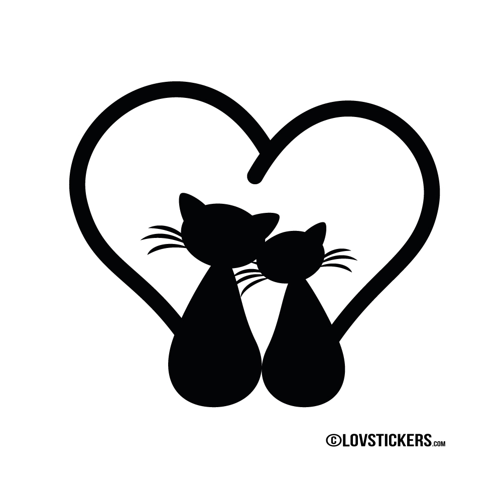 Sticker d'un couple de chat - Autocollant chat Couleur Interieur Noir