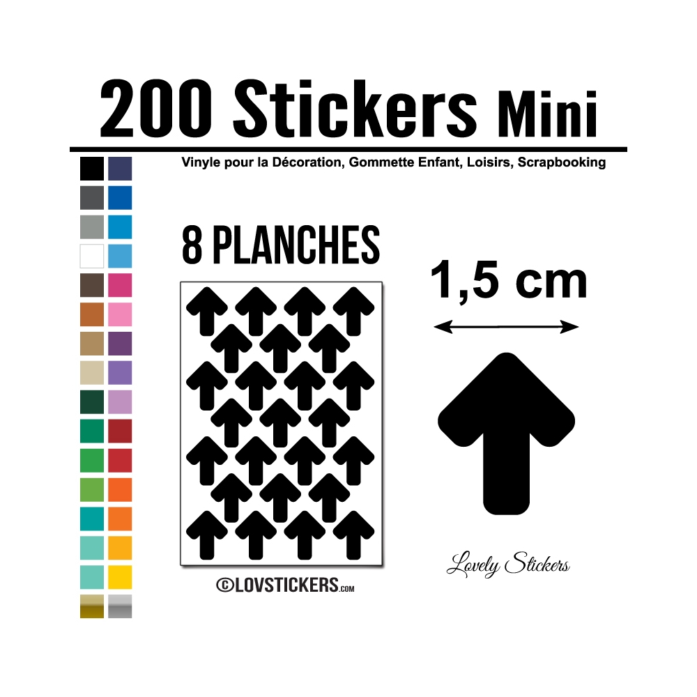 200 Flèches 1,5 cm - Gommette Deco - Repositionnable