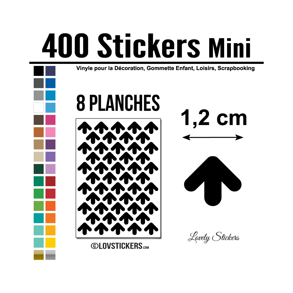 352 Flèches 1 cm - Stickers mini gommettes Couleur Noir