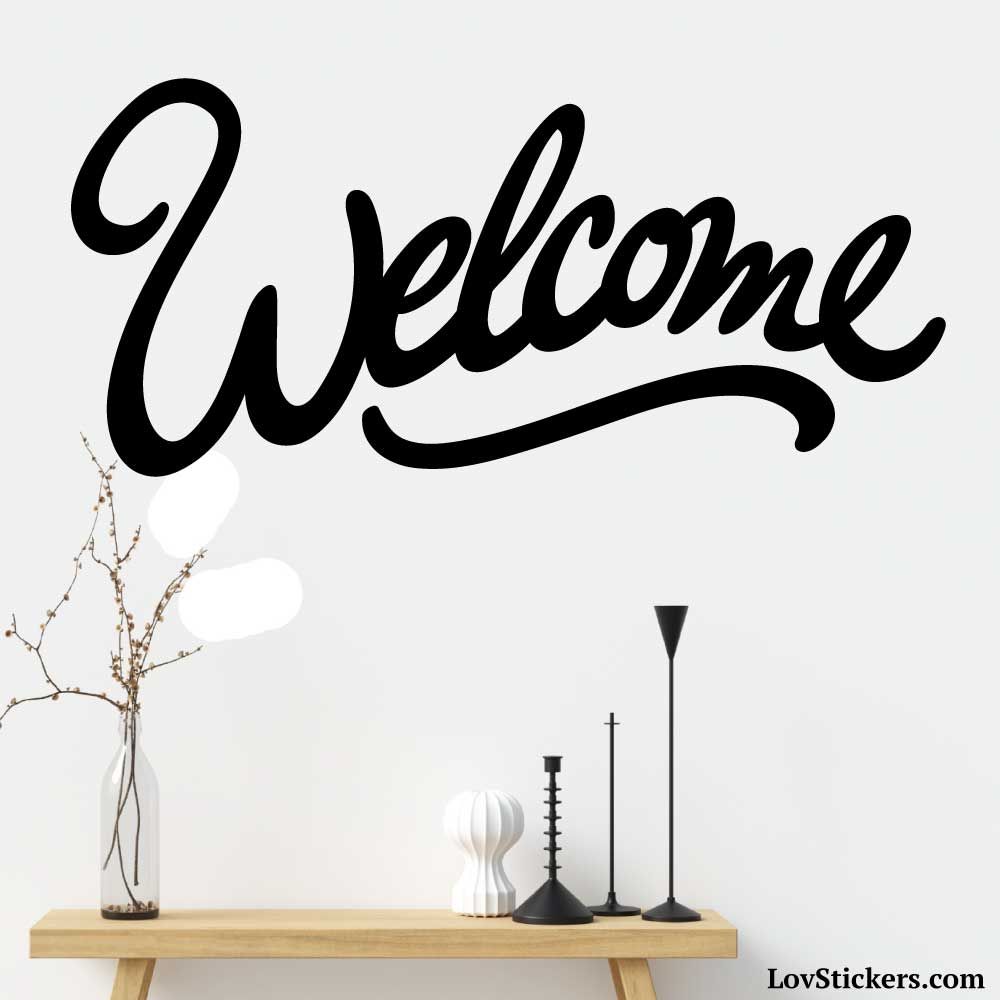 Stickers Welcome calligraphique Couleur Interieur Noir TEXT 15 x 9 cm