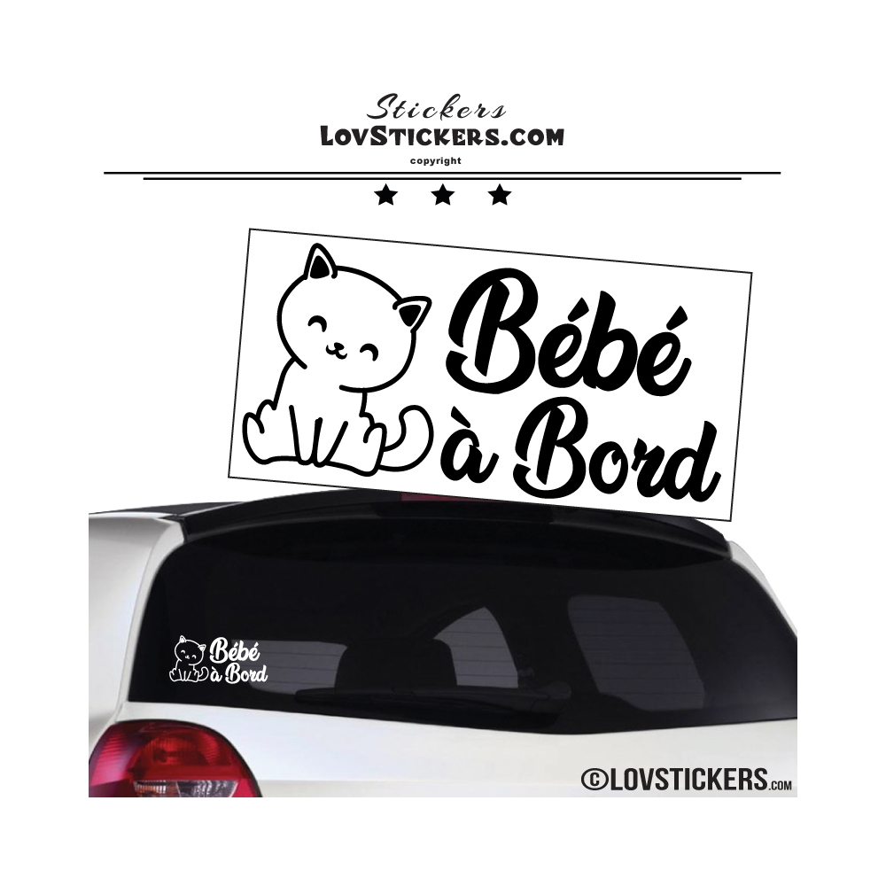 Sticker Bébé à Bord avec un Chat - LovStickers Couleur Exterieur Noir